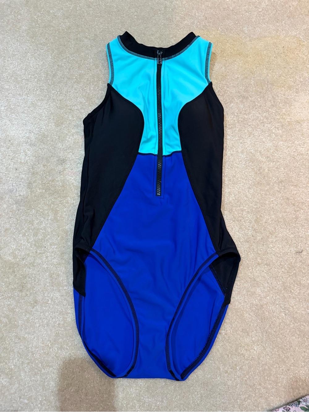 Aqua Green Colorblock One-Piece Swimsuit in Turquoise, Royal Blue & Black